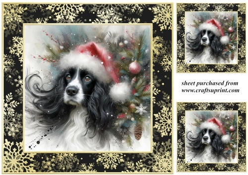 3 Christmas whimsical black and white Springer Spaniel card front/toppers 1