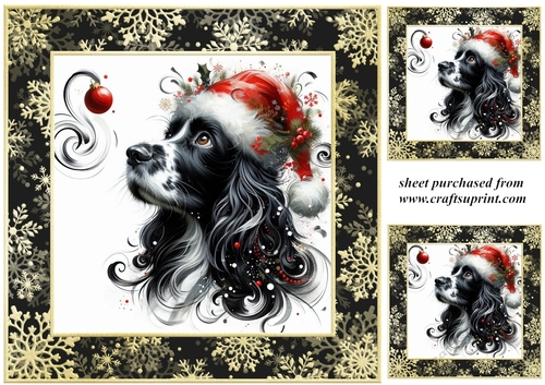 3 Christmas whimsical black and white Springer Spaniel card front/toppers 2