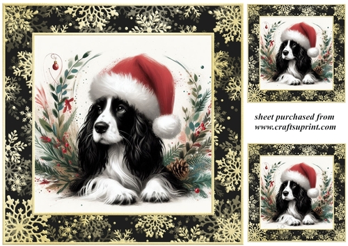 3 Christmas whimsical black and white Springer Spaniel card front/toppers 3