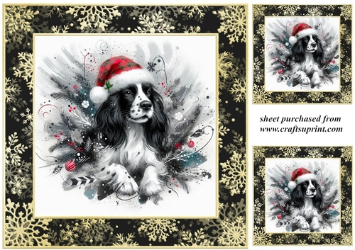 3 Christmas whimsical black and white Springer Spaniel card front/toppers 4