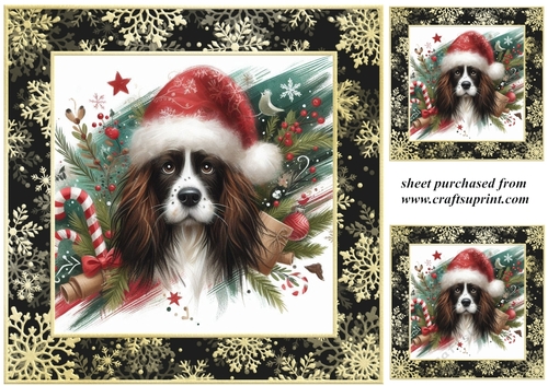 3 Whimsical Christmas liver and white Springer Spaniel card front/toppers 3
