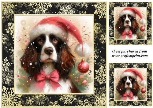 3 Whimsical Christmas liver and white Springer Spaniel card front/toppers 4