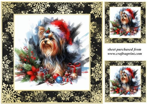 3 Whimsical Christmas Yorkie card front/toppers 1