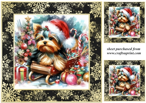 3 Whimsical Christmas Yorkie card front/toppers 2