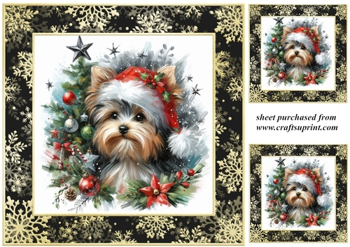 3 Whimsical Christmas Yorkie card front/toppers 3