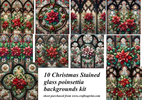 10 Stained glass Christmas poinsettia background kit
