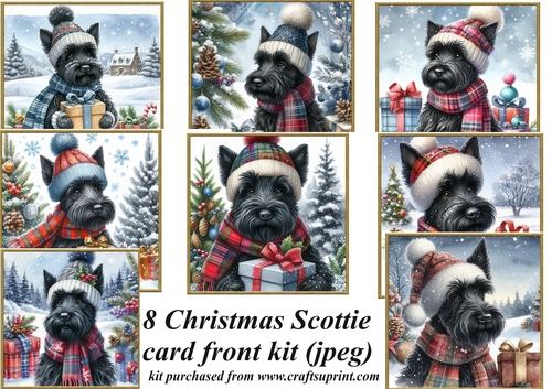 8 Christmas Scottish terrier card front kit