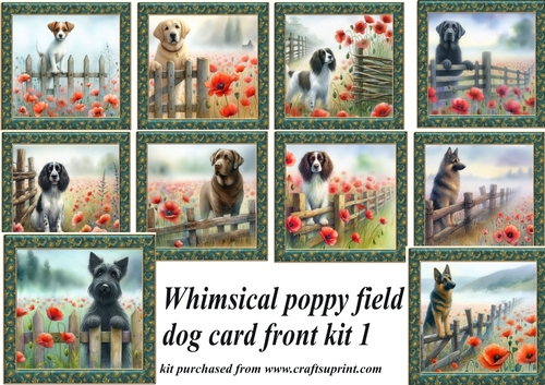 10 Poppy field dog card front kit