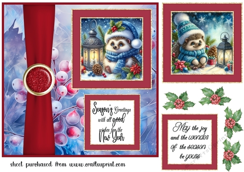 2 Panel Christmas hedgehog card front 1