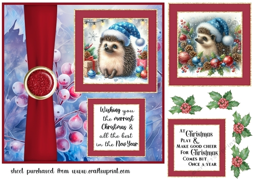 2 Panel Christmas hedgehog card front 3