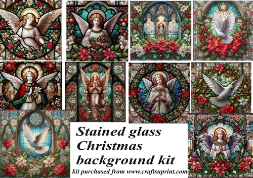 10 Stained glass Christmas Angel and dove backgrounds kit