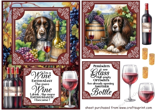 Liver and white Springer Spaniel vineyard card front