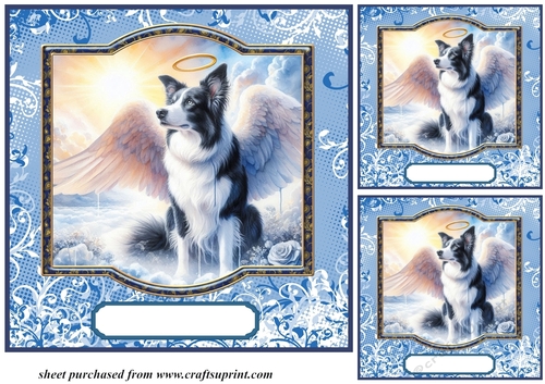 3 Blue sympathy dog card front/toppers 3