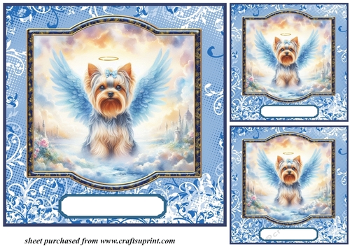 3 Blue sympathy dog card front/toppers 5
