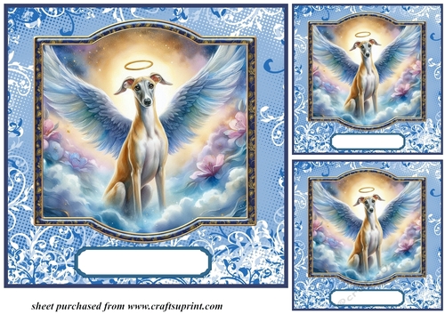 3 Blue sympathy dog card front/toppers 6
