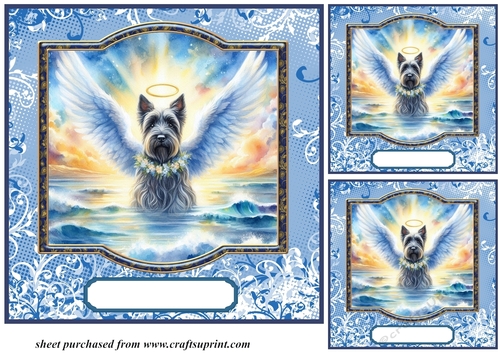 3 Blue sympathy dog card front/toppers 7