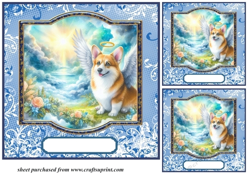 3 Blue sympathy dog card front/toppers 8