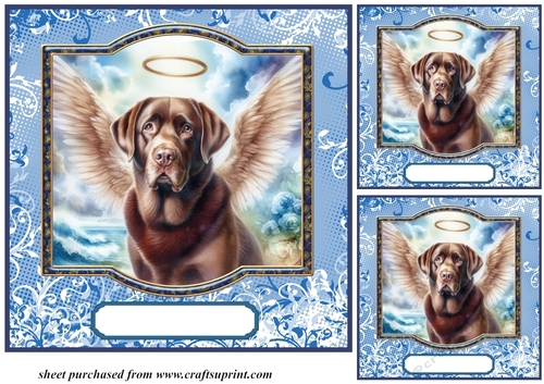 3 Blue sympathy dog card front/toppers 9