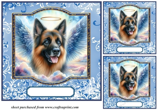 3 Blue sympathy dog card front/toppers 10