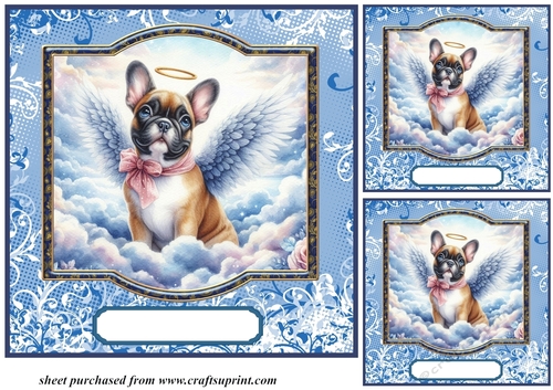 3 Blue sympathy dog card front/toppers 11