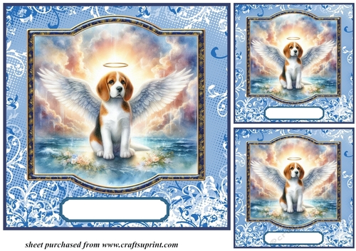 3 Blue sympathy dog card front/toppers 12