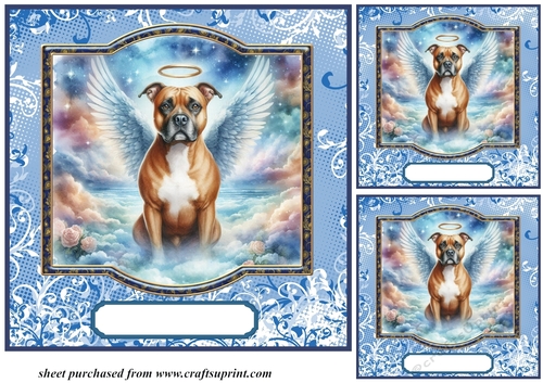3 Blue sympathy dog card front/toppers 13