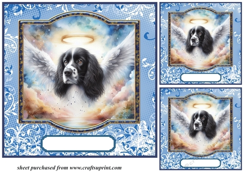 3 Blue sympathy dog card front/toppers 14