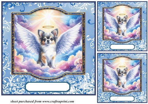3 Blue sympathy dog card front/toppers 15