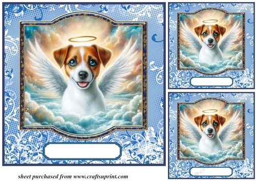 3 Blue sympathy dog card front/toppers 16