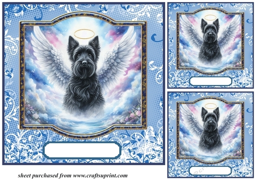 3 Blue sympathy dog card front/toppers 17