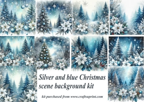 Silver and blue Christmas forest backgrounds kit
