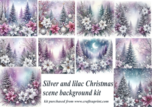 Lilac and silver Christmas forest scene backgrounds kit