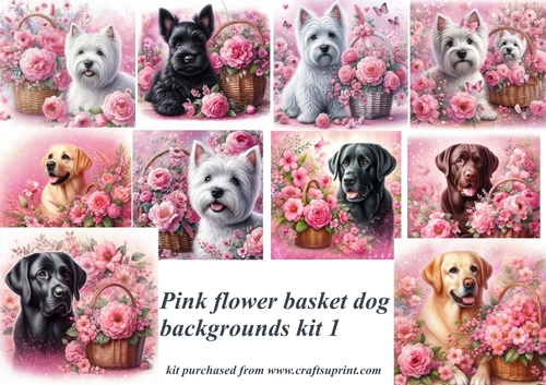 Pink floral basket dog backgrounds kit 1