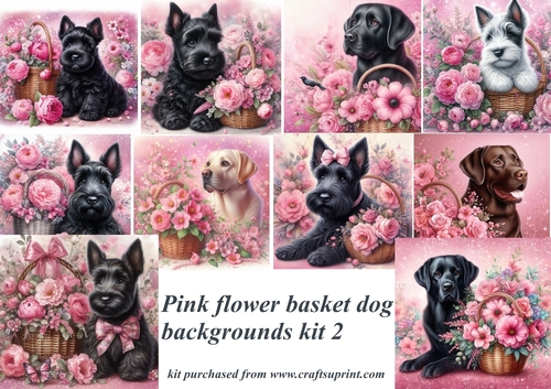 Pink floral basket dog backgrounds kit 2