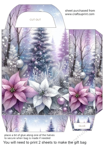 Lilac and silver Christmas scene gift bag 1