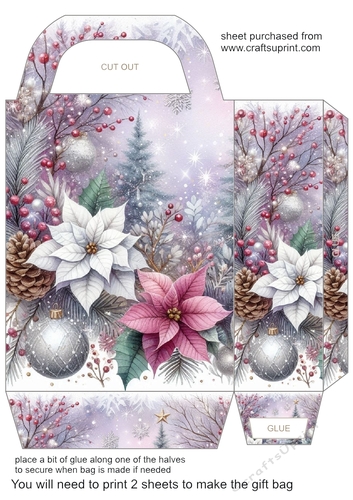 Lilac and silver Christmas scene gift bag 2
