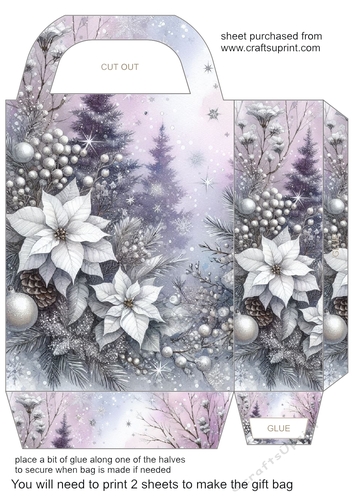 Lilac and silver Christmas scene gift bag 4