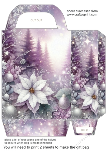 Lilac and silver Christmas scene gift bag 5