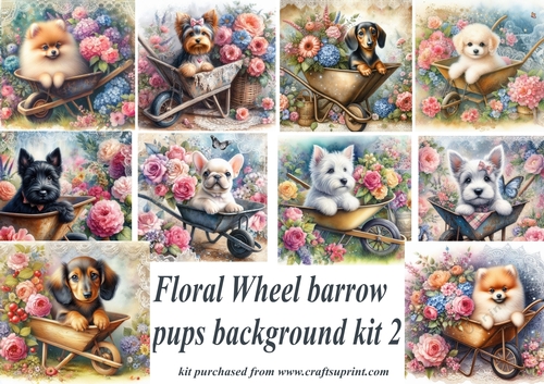 Floral wheel barrow pup background kit 2