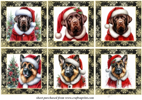 chocolate Labrador and German Shepherd Santa toppers