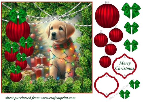 Christmas tree light pup card front 1