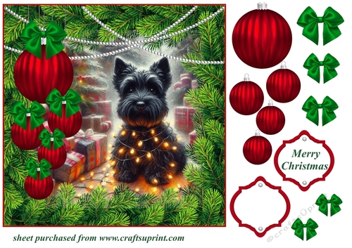 Christmas tree light pup card front 2