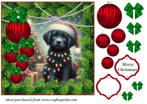 Christmas tree light pup card front 3