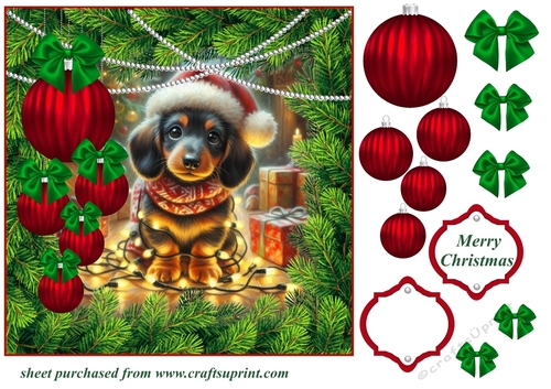 Christmas tree light pup card front 6