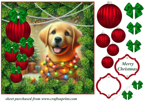Christmas tree light pup card front 9