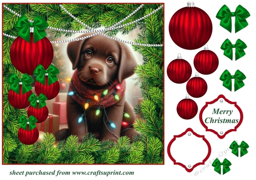 Christmas tree light pup card front 11