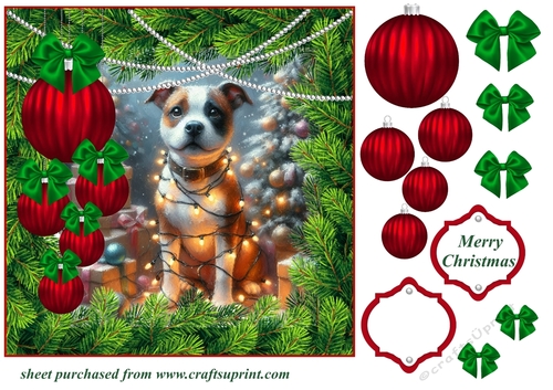 Christmas tree light pup card front 12
