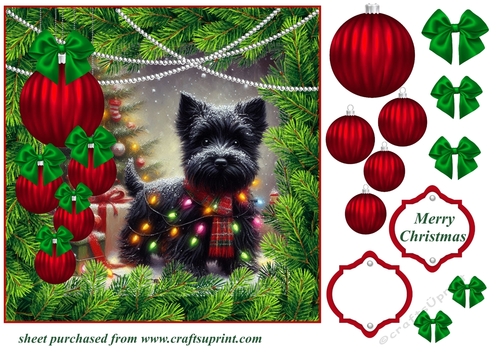 Christmas tree light pup card front 13