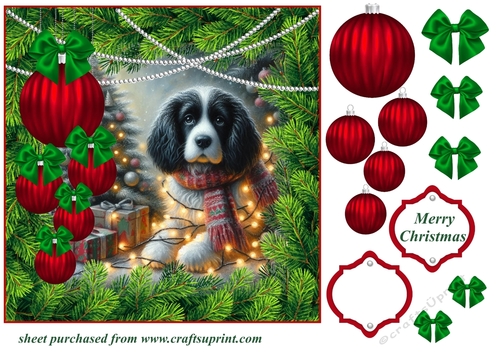 Christmas tree light pup card front 15