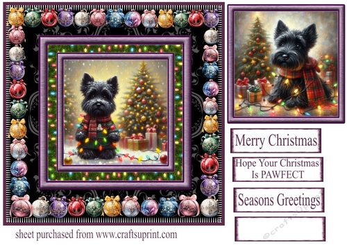 Scottie Christmas fairy light card front 2